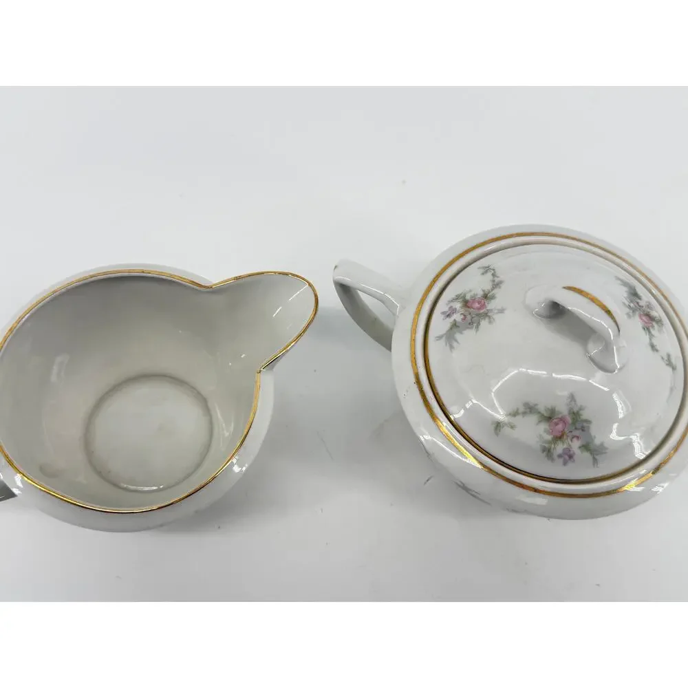 Vintage Floral Creamer Sugar Bowl Gold Trim Embassy USA Cottagecore China MCM